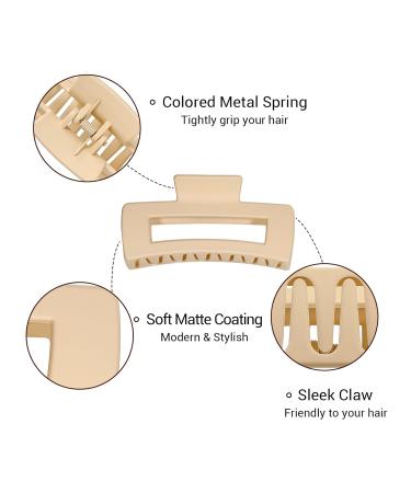 Shinowa Hair Clip Set - 3 Strong Hold Slipproof Gripper Accessories for Long Thick Hair - Beige - Buy Online on GoSupps.com