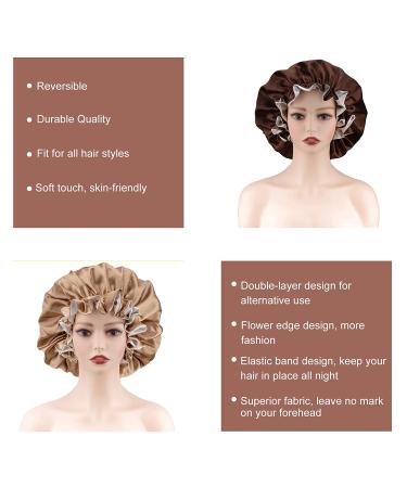 Satin Bonnet Silk Double Layer 2 Pack for Women - Khaki + Brown | Soft Elastic Band Night Head Cover for Girls - Buy Online on GoSupps.com