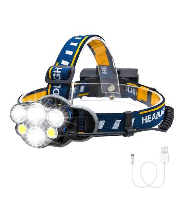 Consciot LED Headlamp Rechargeable, 1000 High Lumen Headlight, 6 LEDs 8 Light Modes, Adjustable Headband, Lightweight IPX4 Waterproof Flashlight with Red Light for Outdoors Camping, Running