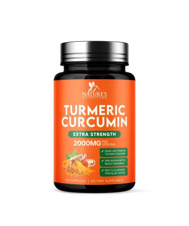 Turmeric Curcumin Supplement 2000mg - Nature's Joint & Immune Support Organic Tumeric & BioPerine Black Pepper for Best Absorption with 95% Curcuminoids Non-GMO Bottled USA - 120 Capsules 120 Count (Pack of 1)