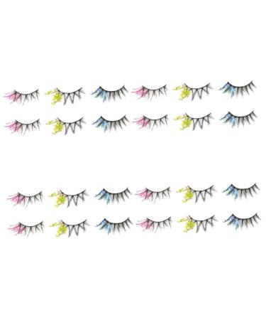 FRCOLOR 12 Pairs Colored False Eyelashes Cosplay Costumes Lashes Fluffy Halloween Dance Rave Costume Fake Lashes False Glitter Eyelashes 3d Glitter Powder Fluorescence Chemical Fiber