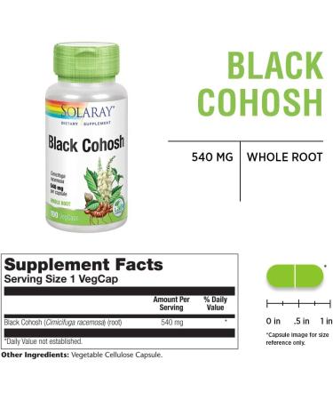 Solaray Black Cohosh 540mg VegCaps - Women's Health & Menopause Support Supplement - Buy Online on GoSupps.com