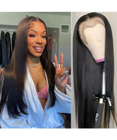 Straight Lace Front Wigs Human Hair 13x4 HD Lace Front Wigs Human Hair Pre Plucked 180% Density with Baby Hair Brazilian Virgin Human Hair Lace Front Wigs for Black Woman Natural Color 24 Inch 24 Inch Natural Straight