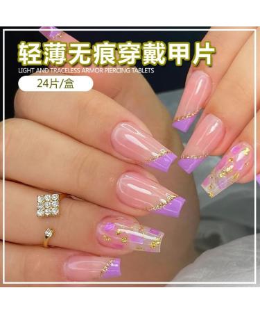 24Pcs/Set Press On Nails Mid Length Purple Gold Sparkling Diamond False Nails Acrylic Fake Nails Full Cover Nails Tips Artificial Finger Manicure Press on nails for Women and Girls - Buy Online on GoSupps.com
