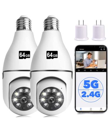 Light Bulb Security Camera, 1080P 2.4G&5G WiFi Security Camera, 355 Motion Detection Night Vision Light Socket Security Camera Works with Alexa&Google Assistant (2Pack 2.4G&5G with 64GB SD Card)