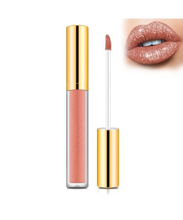 Lipstick Metallic Liquid Diamond Glitter Lipstick Waterproof Lipstick Lipgloss Liquid Metallic Lip Gloss Long Lasting Waterproof Non-stick Cup Not Fade Lipstick (E 0.21 fl/oz) E 1 Fl Oz (Pack of 1)