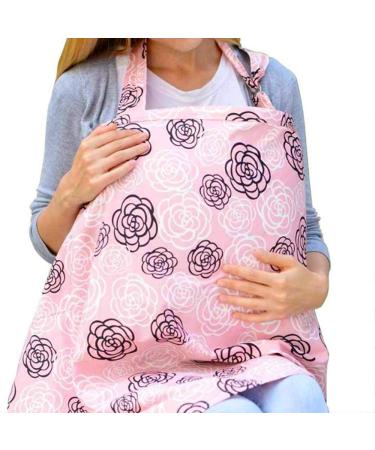 Auranso Breastfeeding Cover Infinity Nursing Cover Scarf with Pockets Breathable Cotton Mums Breastfeeding Apron Shawl Baby Car Seat Cover Baby Swaddle Blanket Pink Pink One Size