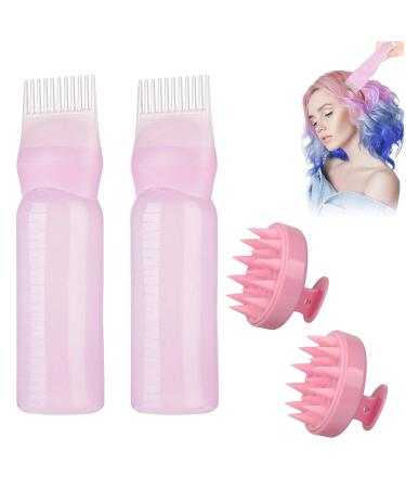 Applicator Bottle Hair Scalp Massage Brush Shampoo Brush Hair Dye Brush Bottle Pack of 2 Silicone Shampoo Hair Brush 160 ml Hair Oil Comb Applicator 2 Pieces Hair Oil Applicator Bottle (Pink)