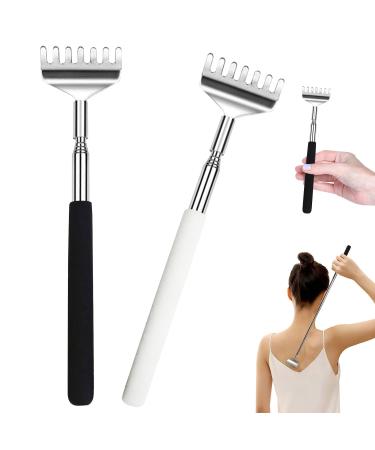 Willight 2 pieces of back scratches black and white portable pull-out stainless steel telescopic massager for adults men women mother's day gift
