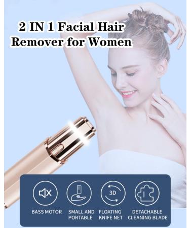 Timpou Facial Hair Remover for Women 2 in 1 Painless Facial Hair Removal Eyebrow Trimmer Rechargeable Electric Portable Face Shaver Eyebrow Lips Body for Women (Rose Gold) - Buy Online on GoSupps.com