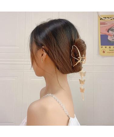 Golden Butterfly Hair Clips Set - Large Nonslip Hair Clamps with Tassel Design - Stylish Metal Barrettes for Women (2PCS) - Buy Online on GoSupps.com