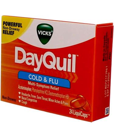 Vicks DayQuil Cold & Flu LiquiCaps 24/Box - Fast-Acting Relief - Buy Online on GoSupps.com