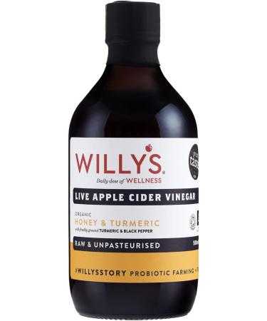 Willy's ACV Organic Live Probiotic Apple Cider Vinegar Honey & Black Pepper (1 x 500ml) white & WILLY'S Raw Apple Cider Vinegar with Real Live Mother & Honey Glass Bottle 500 ml - Buy Online on GoSupps.com