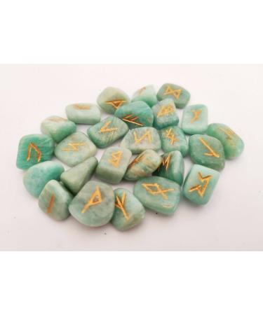 Sharvgun Amazonite Rune Stone Set 25 pi ces avec tableau en bois MDF runique grav lettrage symbolique pa en velours noir/rouge pochette incluse bo te cadeau