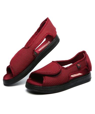 XINTU Comfy Arthritis Edema Swollen House Open Toe Adjustable Swollen Feet Shoes Pain Relief Orthopedic Sandals Pregnant Woman Elder Men Extra Wide Sandal-Burgundy||Man11.5 Burgundy Man11.5