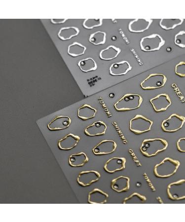 Irregular Bronzing Nail Art Stickers - Gold & Silver Frame Rhinestone 3D Self-Adhesive Decals for Women & Girls - Stylish 5D Engraved Nail Designs - Buy Online on GoSupps.com