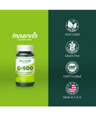 INNERVISNUTRITION C-500 Powerful Antioxidant Protection & Immune Health Vitamin C 500mg 90 Veg Capsules Daily Immunity and Wellness Support Supplement  - Buy Online on GoSupps.com