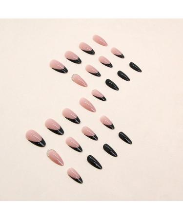 JUSTOTRY 24 Pcs Stiletto False Nails with Jewels - Black French Press On Nails for Women - Short Nude Almond Fake Nails with Glue - Nail Art Set - Buy Online on GoSupps.com