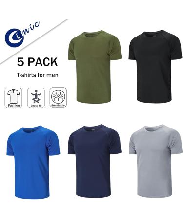 Buy Cimic Sport T-Shirts for Men - Quick-Drying Breathable Fitness Shirts | 3 or 5 Pack | Short Sleeve Running Tees in Black Gray Green Marine Blue - Buy Online on GoSupps.com