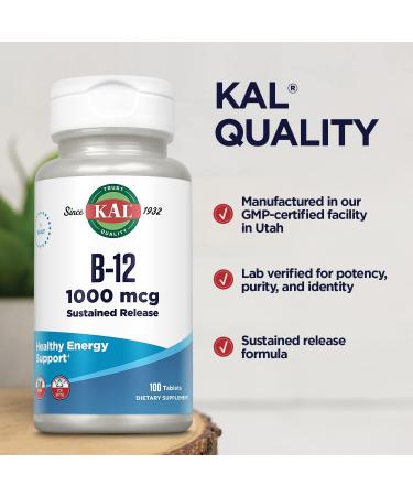 KAL Vitamin B12 1000mcg Sustained Release Supplement - Vegan, Heart & Nerve Support - Buy Online on GoSupps.com