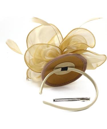FRCOLOR Fascinator Feather Headband / Clip Party Wedding Royal Ascot Races Hair Accessories Headdress (Golden) - Buy Online on GoSupps.com