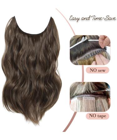 Invisible Wire Hair Extension Clip in Natural Wavy Synthetic Hair 20inch Chestnut Brown - Adjustable Size, Secure Clips Headband - Long Curly Secret Hair Piece for Women - Buy Online on GoSupps.com
