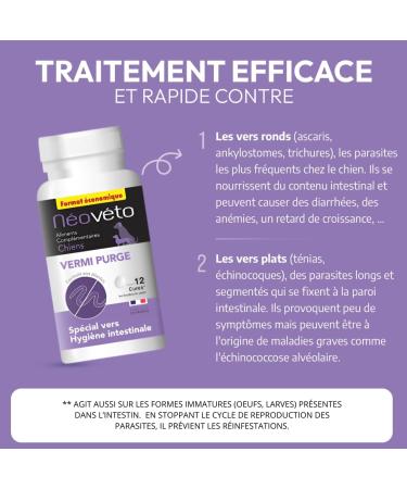 NEOVETO - Vermipurge - Dewormer for Dogs in natural tablets - Active ingredients approved by the French Veterinary Services - Made in France - Easy to administer - 30 appetizing tablets - Buy Online on GoSupps.com