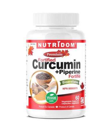 Nutridom Turmeric Curcumin Supplements with Black Pepper for Inflammation Joint Pain Relief & Antiflammatory Non-GMO Vegan Gluten-Free Dairy-Free Soy-Free 60 Veggie Capsules