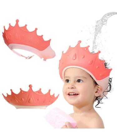Shower Caps for Kids KAMHBE Baby Shower Cap Shield Adjustable Crown Hair Washing Shampoo Shield Baby Visor for Eyes Ears and Face (Red)