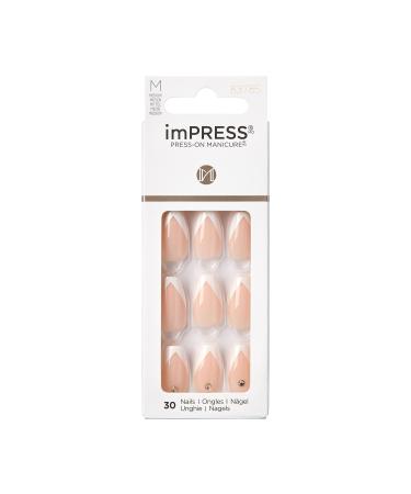KISS imPRESS Press-On Manicure  Nail Kit  PureFit Technology  Medium Length Press-On Nails  So French'  Includes Prep Pad  Mini Nail File  Cuticle Stick  and 30 Fake Nails