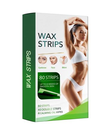 Nopunzel Wax Strip Hair Removal for Face Legs Brazilian Arms Underarm Bikini, Facial & Body Wax Strips For Men & Women At Home Waxing Kit Contains 80 Wax Strips (3 Sizes) + 8 Calming Oil Wipes