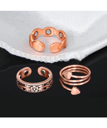 Vicmag 2PCS Copper Rings for Women | Ultra Strength Magnetic 99.99% Solid Pure Copper | Adjustable | Gift Box Included | Set of 2 Copper Leaf & Flower Rings - Buy Online on GoSupps.com