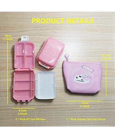 Cute Anime Cat Pill Box - 3-Pack Daily Organizer for Women & Kids | 8 Compartment Travel Pill Holder | Weekly 7-Day Pill Box in Pink - Buy Online on GoSupps.com