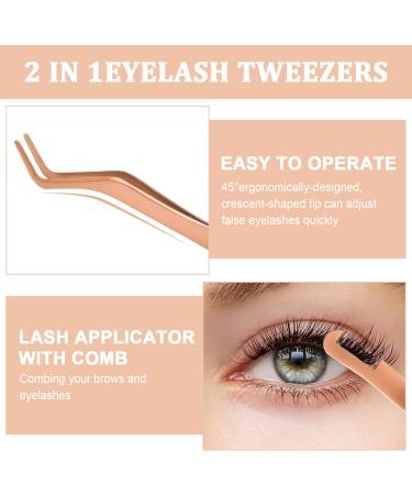 Lash Tweezers Eyelash Applicator Stainless Steel Upgraded 2 in 1 Lash Extension Tweezers with Comb Eyelash Applicator for Precise Lash Application Removing Eyebrows (Rose Gold) - Buy Online on GoSupps.com