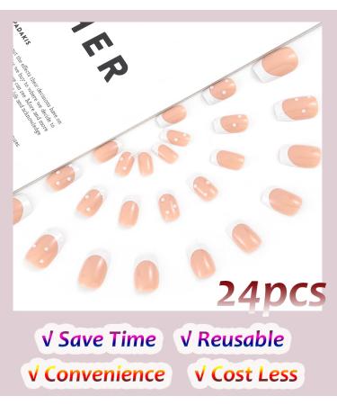 Sethexy Short Square False Nails - 24pcs French Press-On Acrylic Nails with White Pearls for Women & Girls - International Shipping Available - Buy Online on GoSupps.com