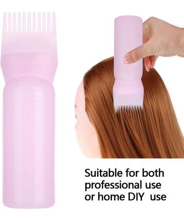 AZMUDE Hair Oil Bottle 160ml Hair Dyeing Brush Bottle Plastic Hair Color Oil Comb Applicator Tool with Scale for Hair Dye Coloring (Pink) - Buy Online on GoSupps.com