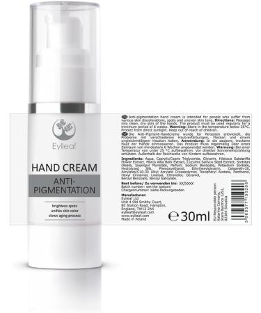 Eylleaf Anti-Pigmentation Hand Cream - Age Spot Remover for Mature Skin or Discoloration Symptoms 30ml - Buy Online on GoSupps.com