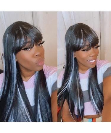 26 Inch Highlight Wig with Bangs - Ombre Piano Wigs in 1B/SmokyGray - Synthetic Straight Wig - Buy Online on GoSupps.com