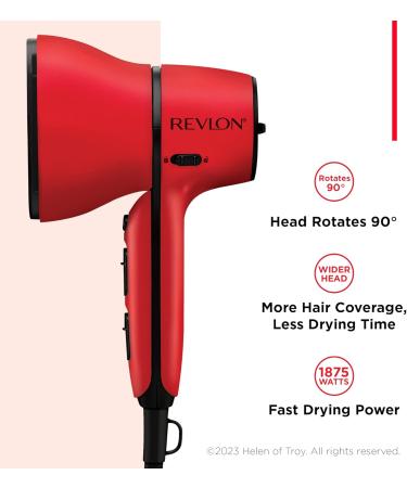 REVLON Airflow Control Hair Dryer with Diffuser | 1875W Rotating Blow Dryer | Red 3 Piece Set for Faster Drying & Frizz Reduction - Shop Internationally - Buy Online on GoSupps.com