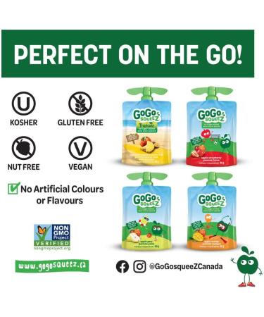 GoGo squeeZ Fruit Sauce Variety Pack Pineapple Passion Fruit Strawberry Pear Mango No Sugar Added. 90g per pouch Pack of 20 - Buy Online on GoSupps.com