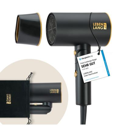 Lange Fhn ions 2100W - anti -split with cold air mode |Travel foldingHair dryer hair dryer fn small hairstone hair hunger travel manes hairstyles hairstyles accessories rice hair dryer black / gold