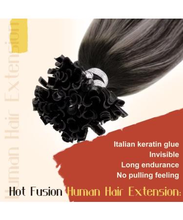 Buy Hetto Real Hair Extensions - Black Keratin Bonding Balayage Silver #1B/Silver 40cm 50g | Premium Remy Hair for Gorgeous Lengths - Buy Online on GoSupps.com