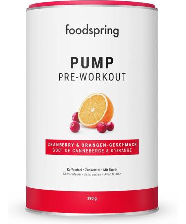Foodspring Pump Pre-Workout Drink | Caffeine-Free & Sugar-Free Boost for Muscle Growth | 390g Cranberry & Orange - Buy Online on GoSupps.com