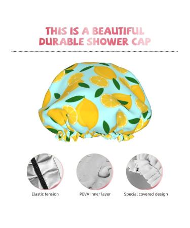 Sky Blue Lemon Shower Caps for Women - Reusable Waterproof Hair Cap with Double Protection Layers - Buy Online on GoSupps.com