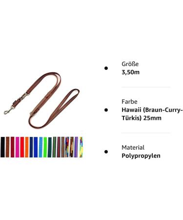 Adjustable Dog Leash 2m/2.40m/3.50m/5m for Large Dogs - Hawaii Brown Curry & Turquoise 25mm 3.50m - Durable & Comfortable - Buy Online on GoSupps.com
