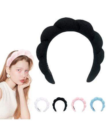 mizeo Spa Headband for Women 1pc Sponge Terry Cloth Fabric Head Band Soft&Non Slip Hair Band for Washing Face Makeup Skincare Shower Hair Accessories(Black)