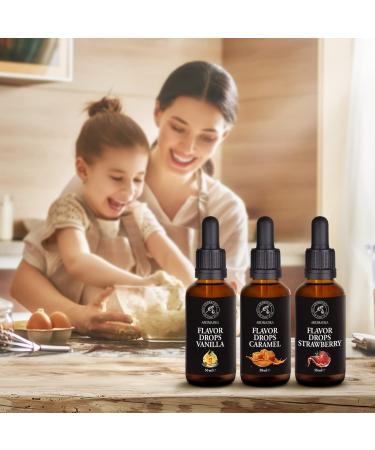 Flavor Drops Set - 3 x 50ml Caramel Vanilla & Strawberry | Vegan Sweetener for All Foods - Dark Pipette Glass Bottles - Buy Online on GoSupps.com