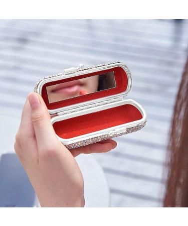 XhuangTech Bling Lipstick Holder Case with Mirror - Rhinestone Crystal Makeup Organizer for Ladies (Silver) | Portable Lipstick Case - Buy Online on GoSupps.com