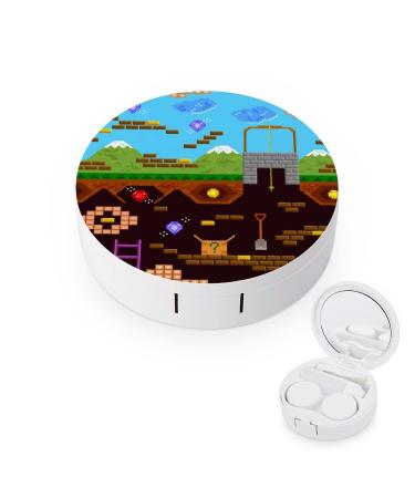 New Retro Video Game Round Case For Contact Lens Kit Storage Box with Mirror Printed