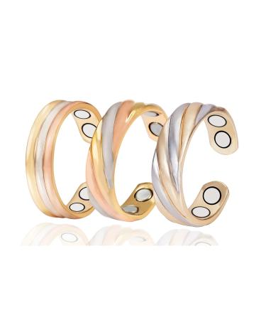 EnerMagiX Tri Tone 3500 Gauss Magnetic Copper Rings for Women or Men 99.95% Copper Ring with 4 Magnets Adjustable Size Women's Day Gift for Mom Wife (CPR-0013 0131 0949)